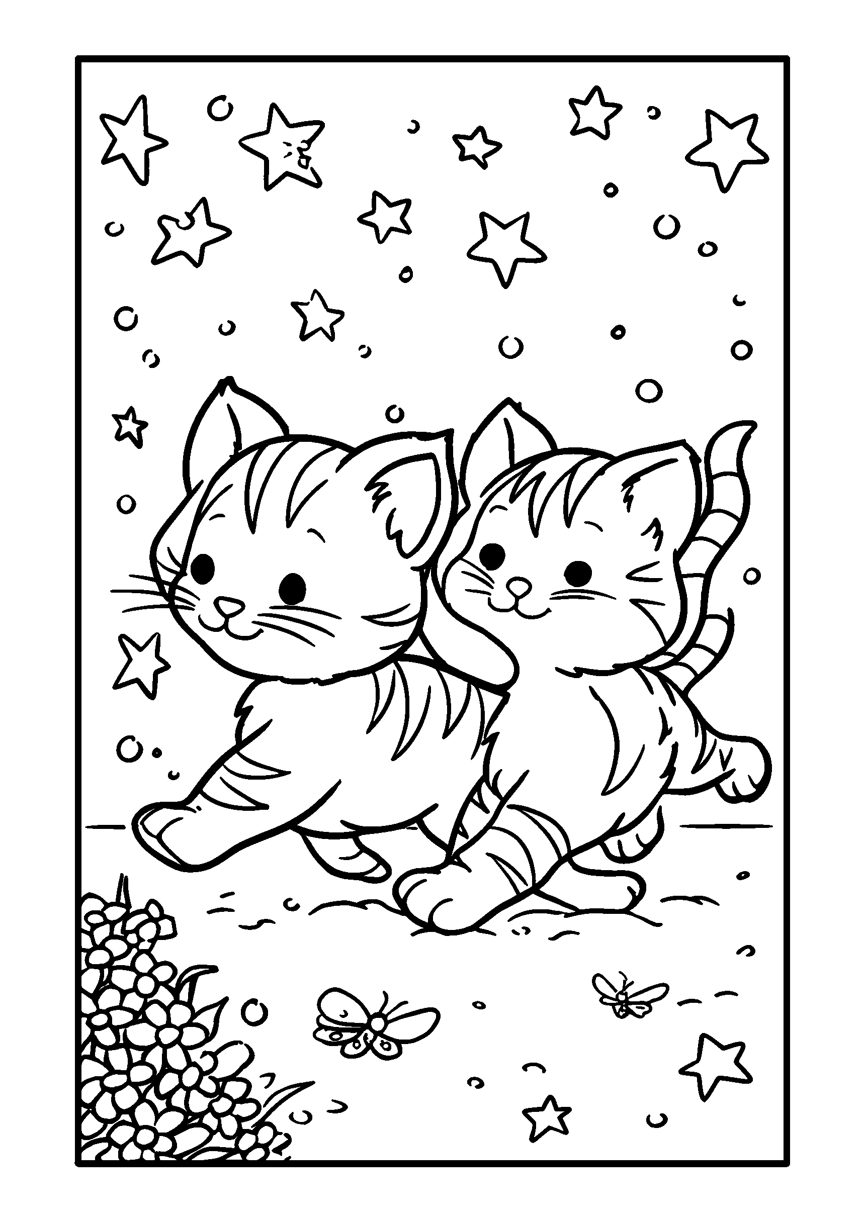 Ausmalbild Playful Kittens Chasing a Butterfly