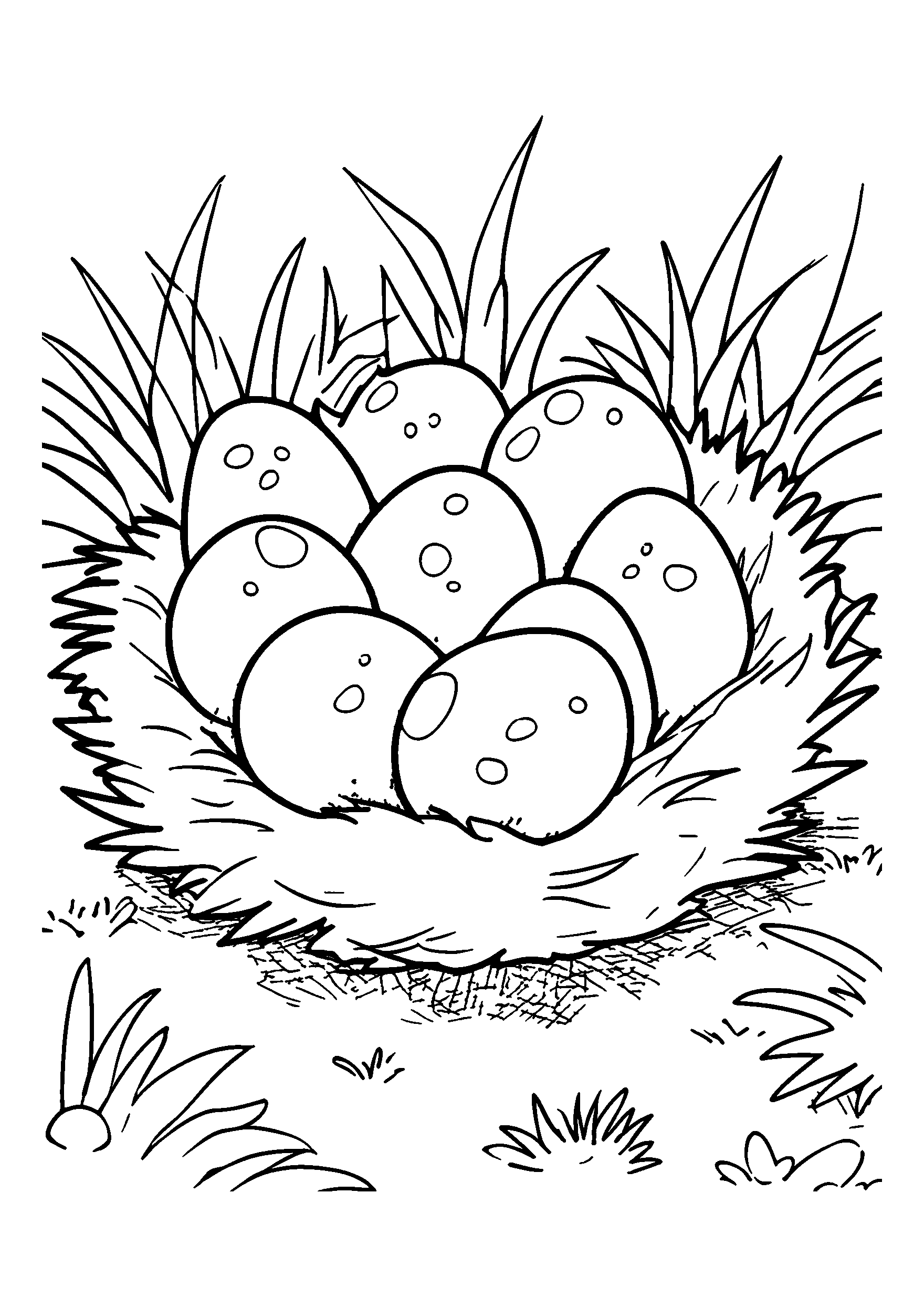 Ausmalbild Cozy Nest of Dinosaur Eggs in a Grassy Area