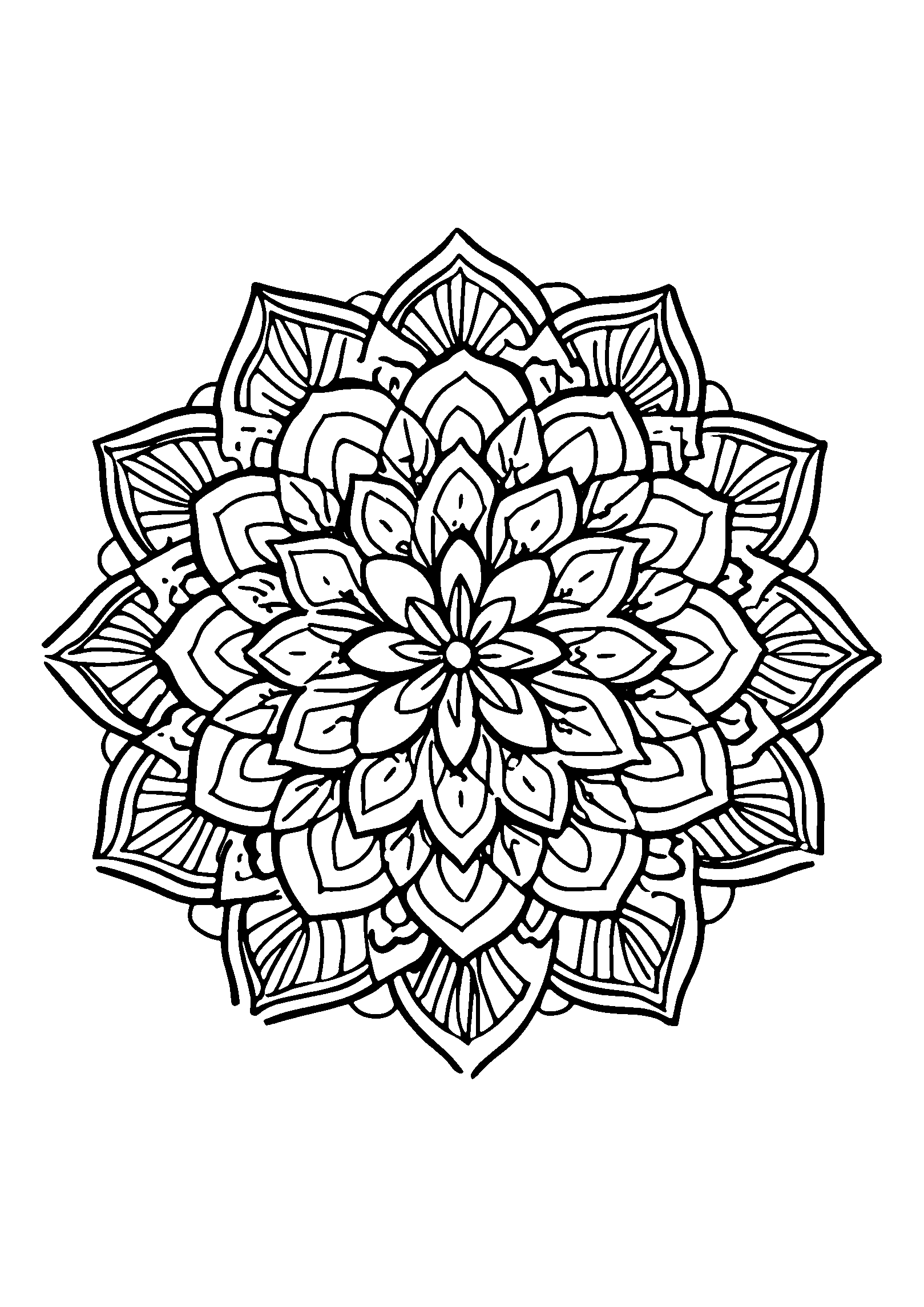 Ausmalbild Vibrant Mandala Featuring Interlocking Geometric Shapes