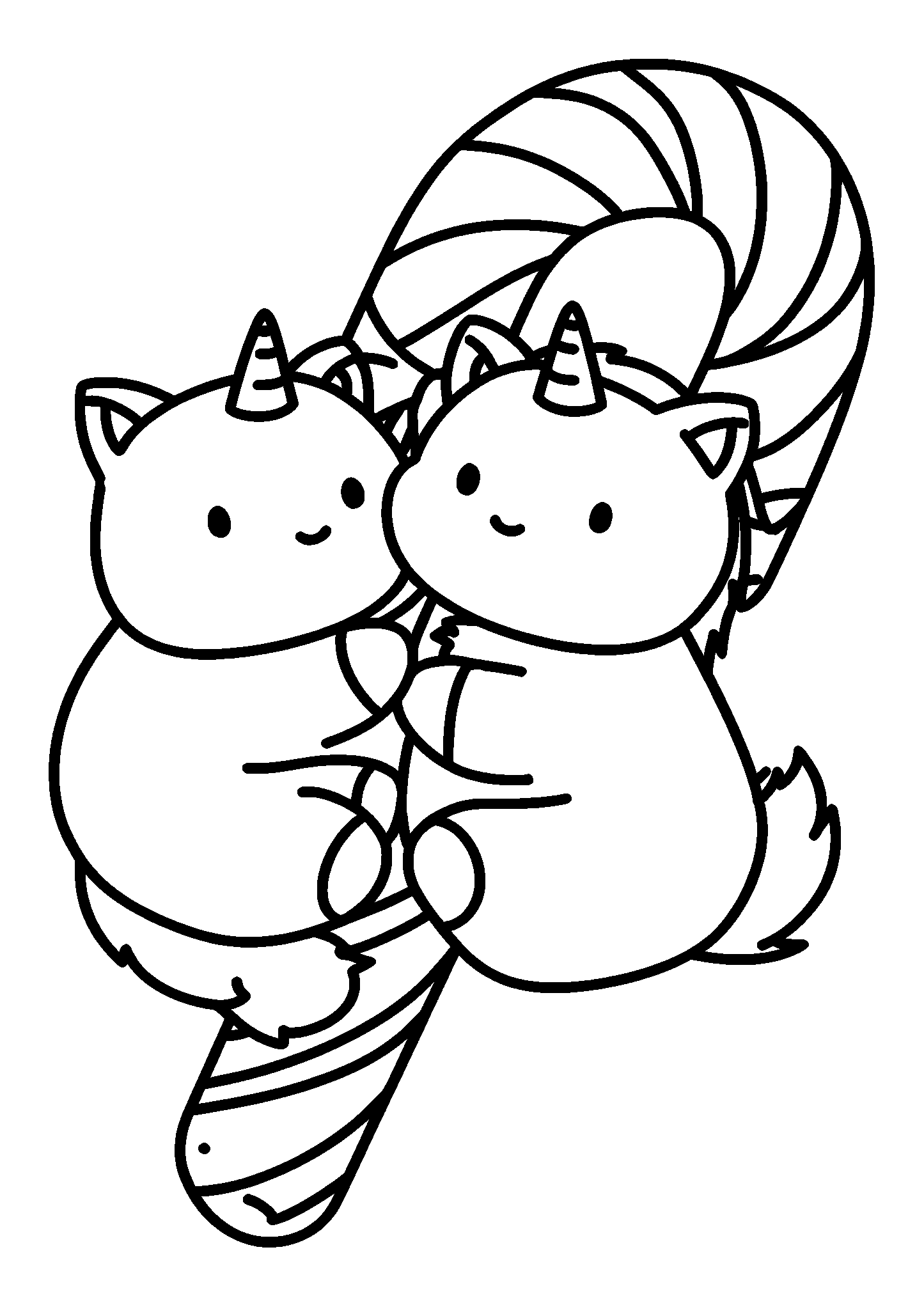 Ausmalbild Unicorns Entwined Around a Giant Candy Cane
