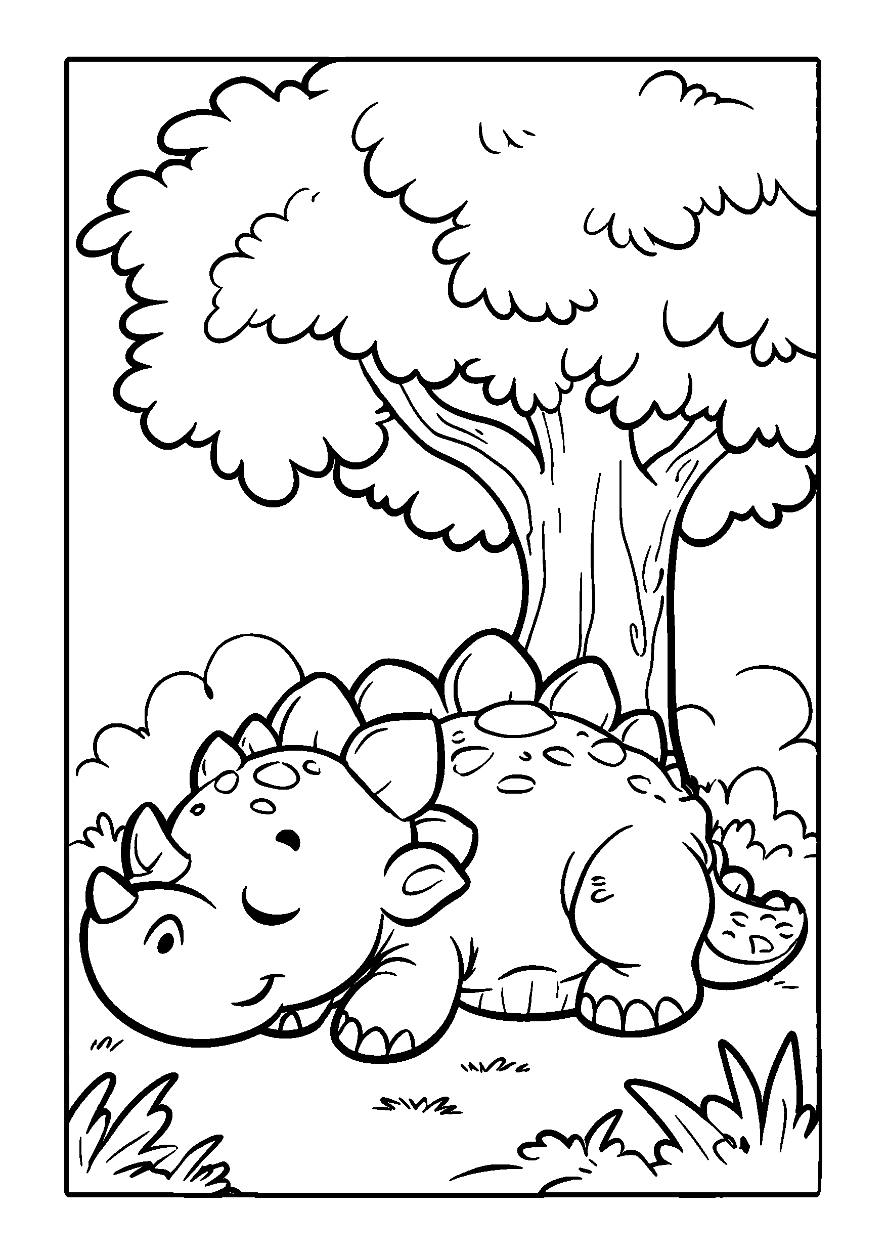 Ausmalbild Majestic Ankylosaurus Resting under a Shady Tree