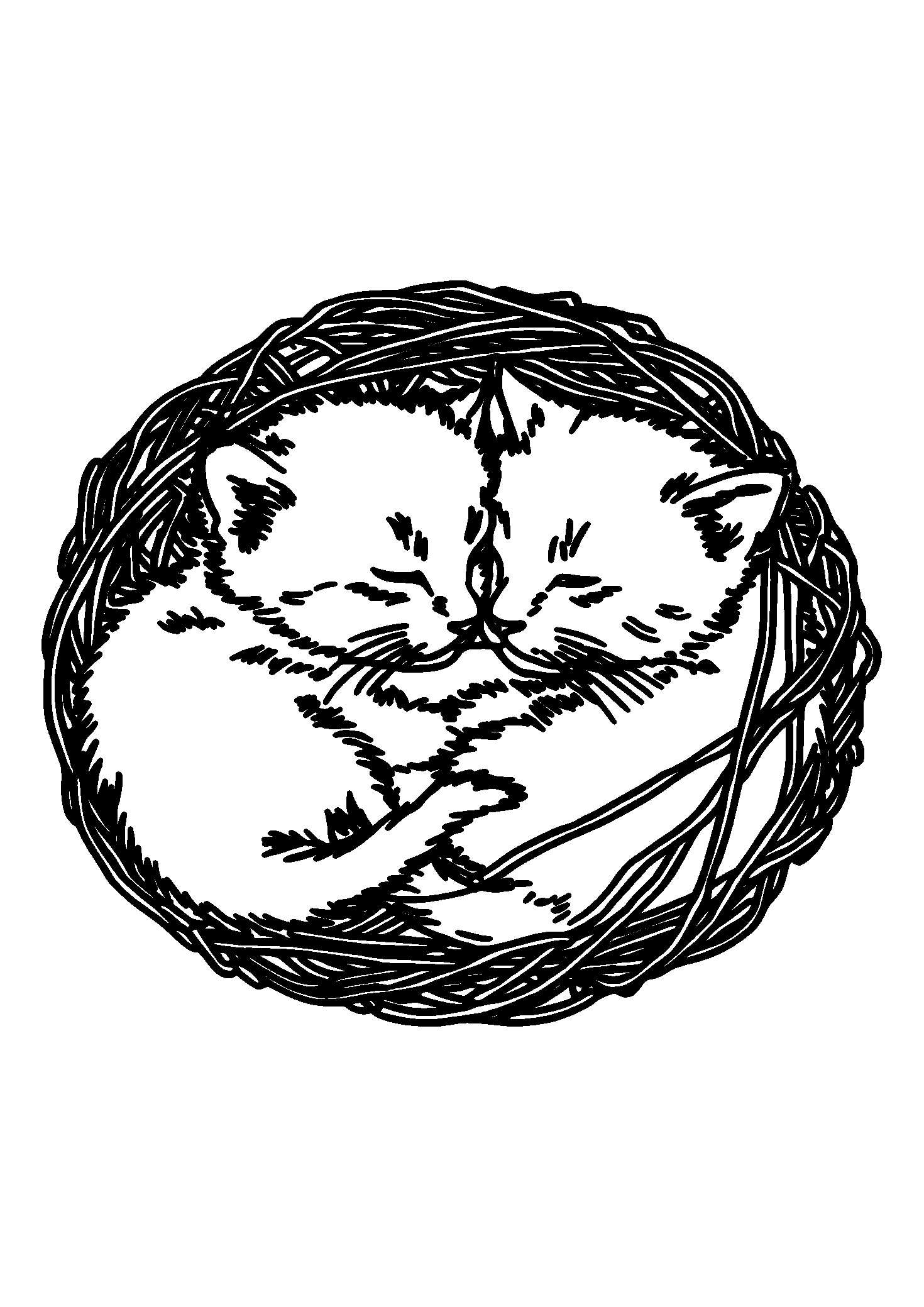Ausmalbild Kittens Tangled Up in a Ball of Strings