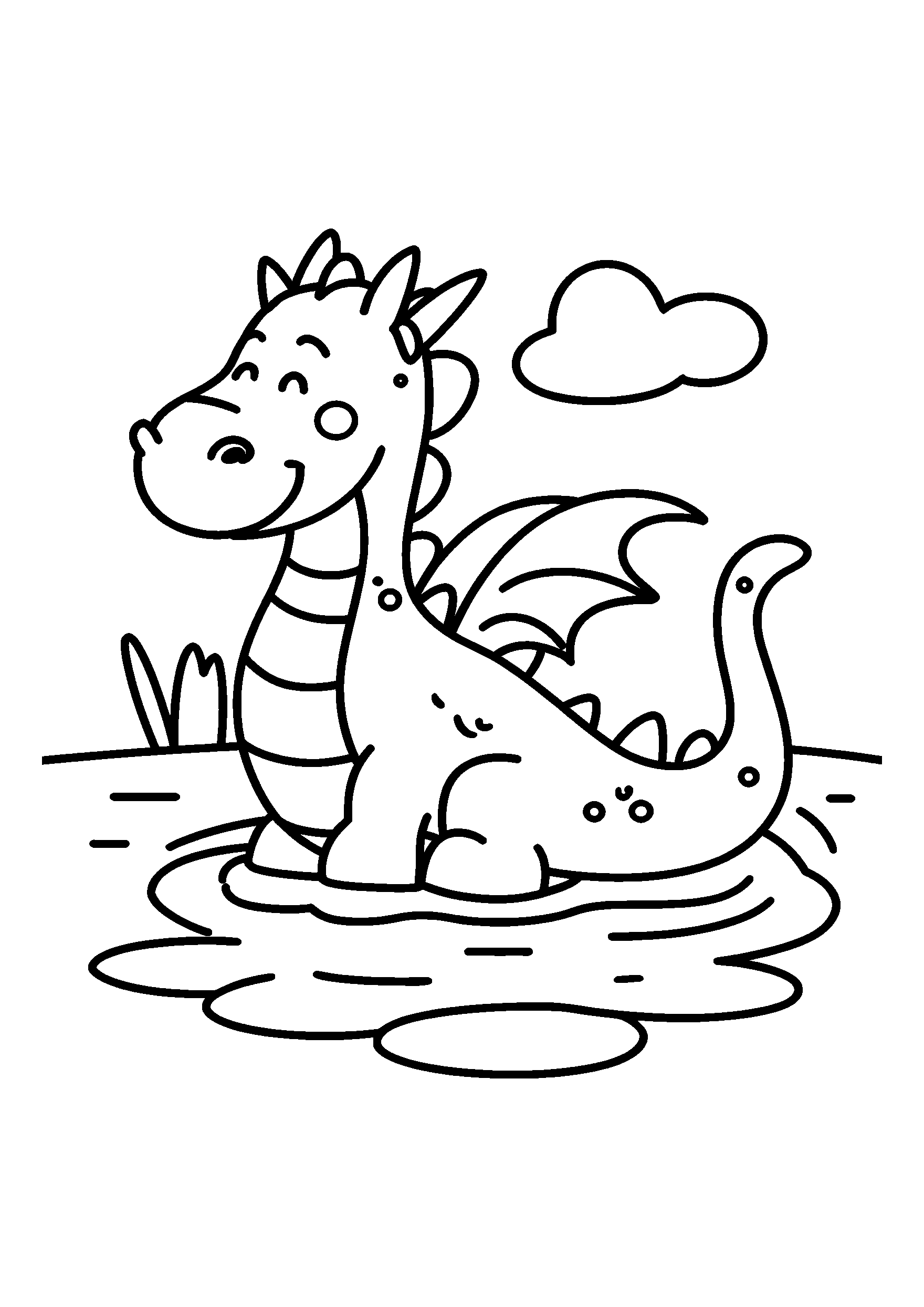 Ausmalbild Playful Dragon Splashing in a Warm Tropical Lagoon