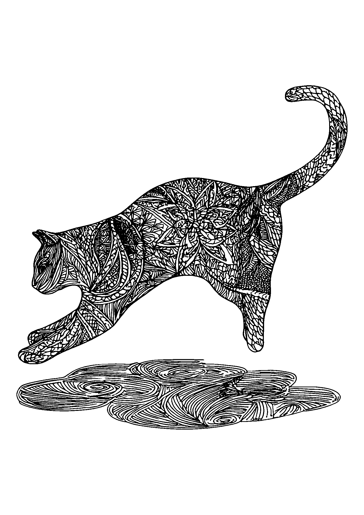 Ausmalbild Cat Leaping over a Puddle After the Rain