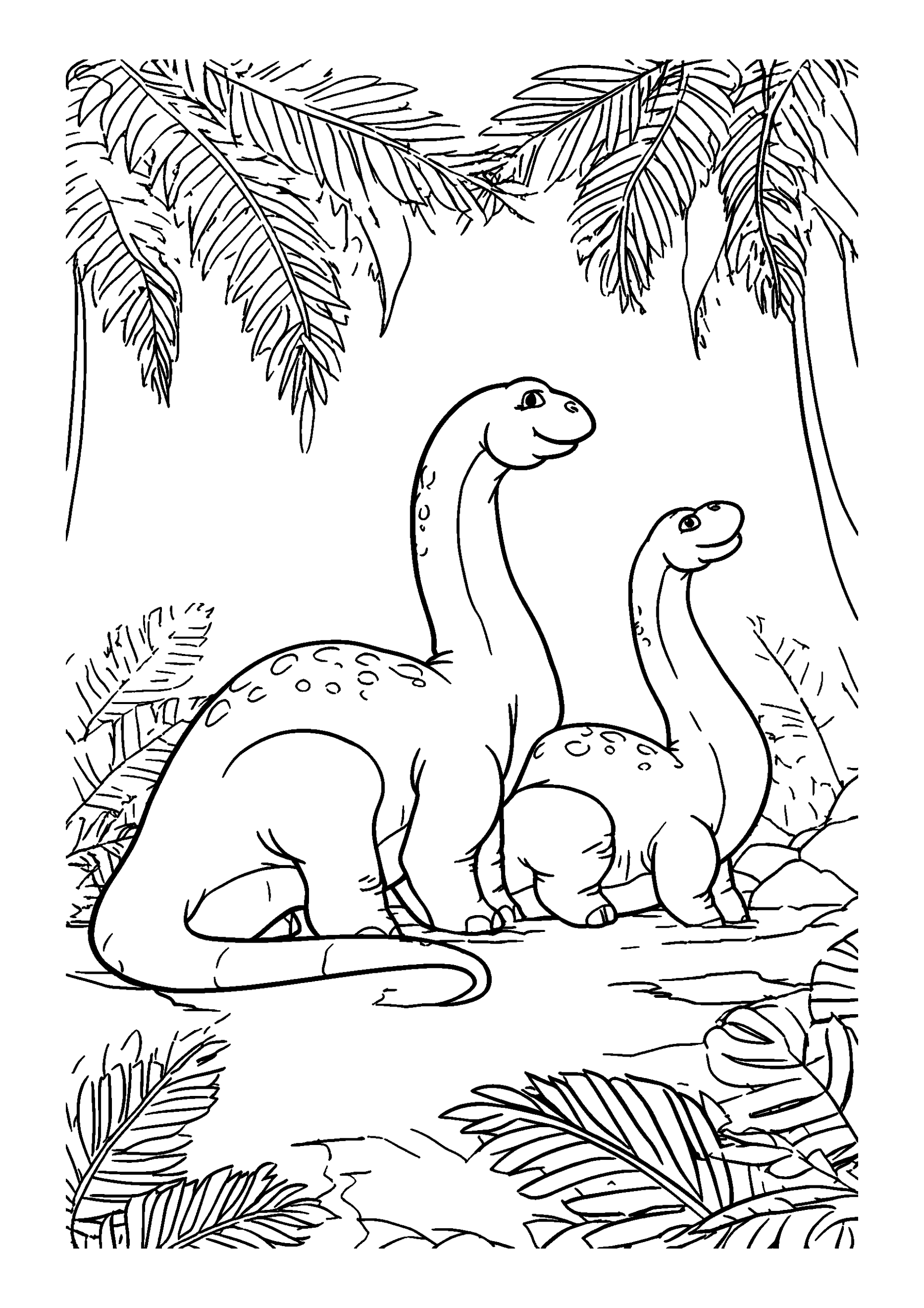 Ausmalbild Hadrosaurs Resting under a Giant Ferns
