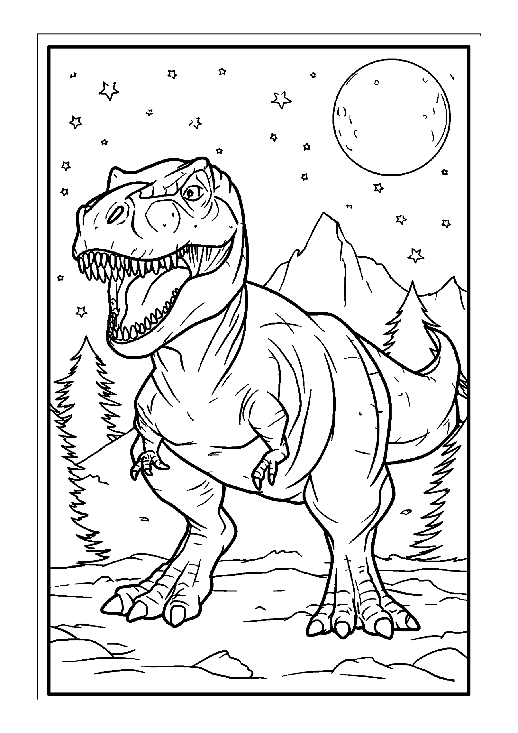 Ausmalbild Fierce-looking Giganotosaurus in a Nighttime Scene