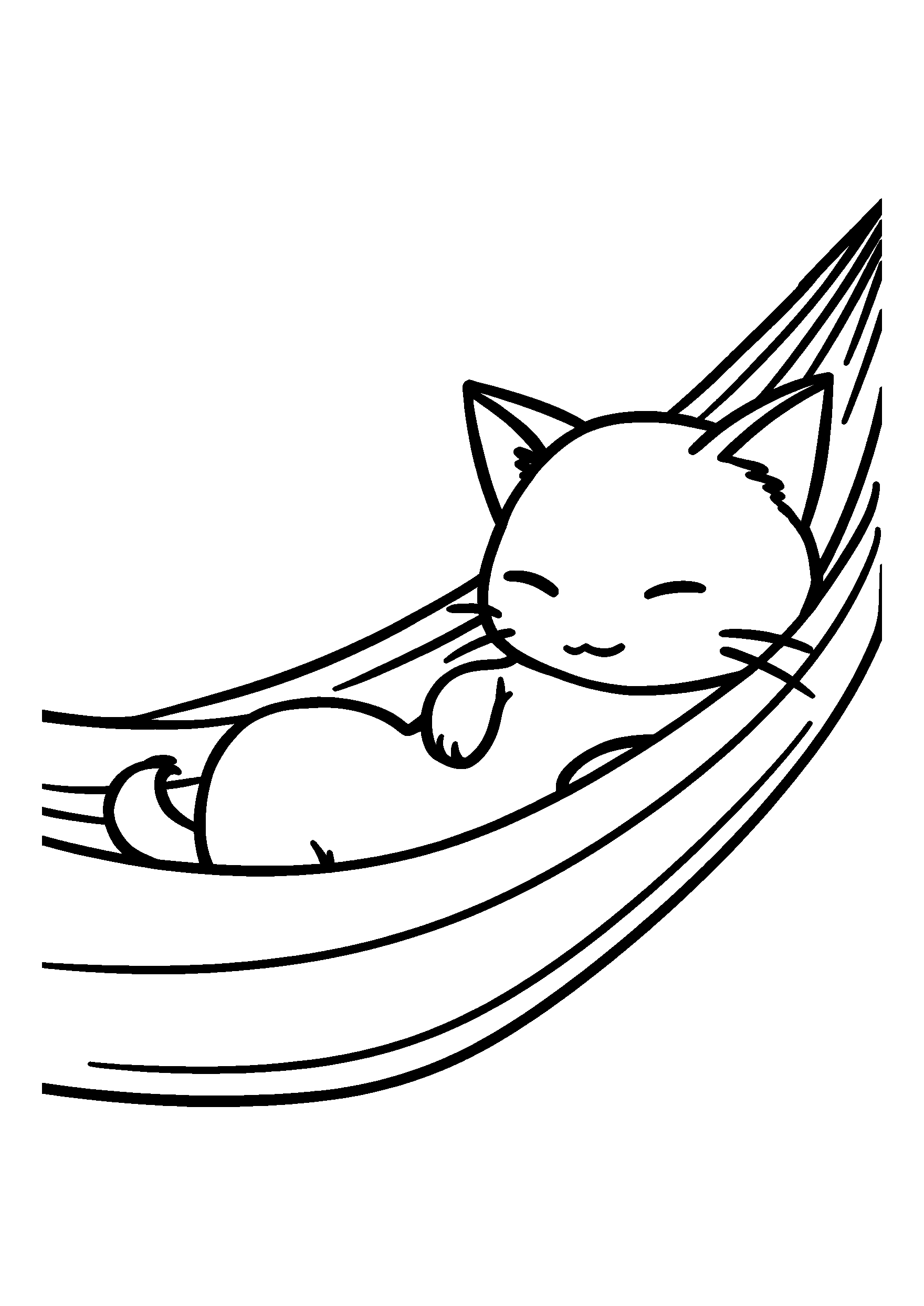 Ausmalbild Cat Lounging in a Hammock Swaying Gently