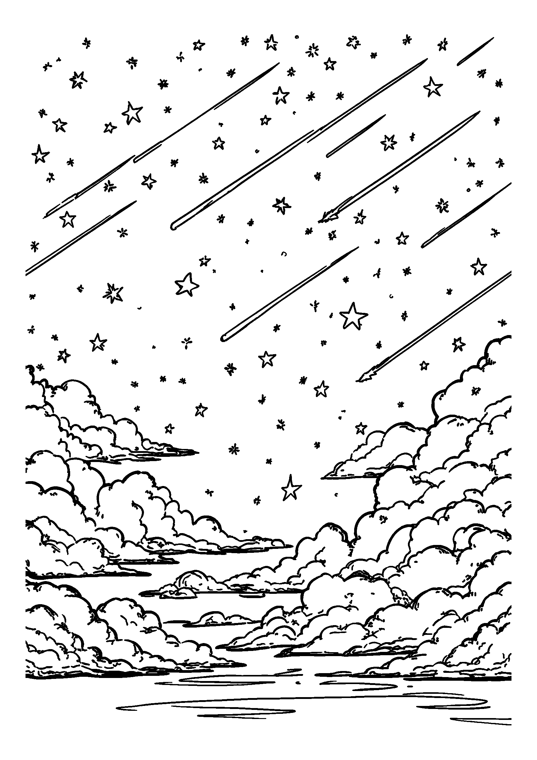 Ausmalbild Stunning Starlit Sky with Shooting Stars