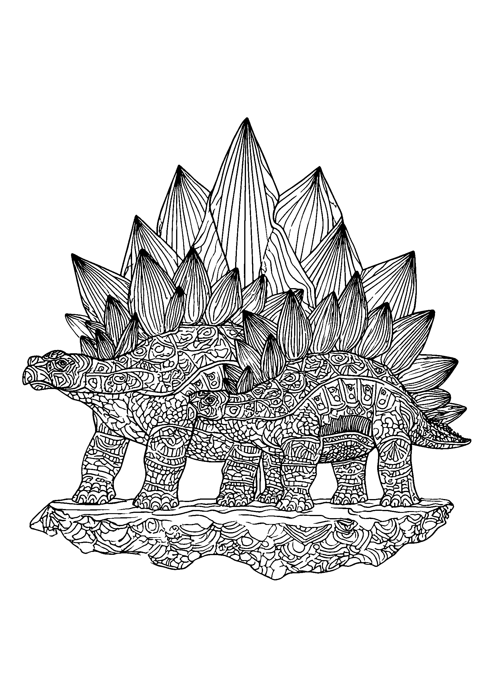 Ausmalbild Stegosaurus Shielded by a Giant Rock