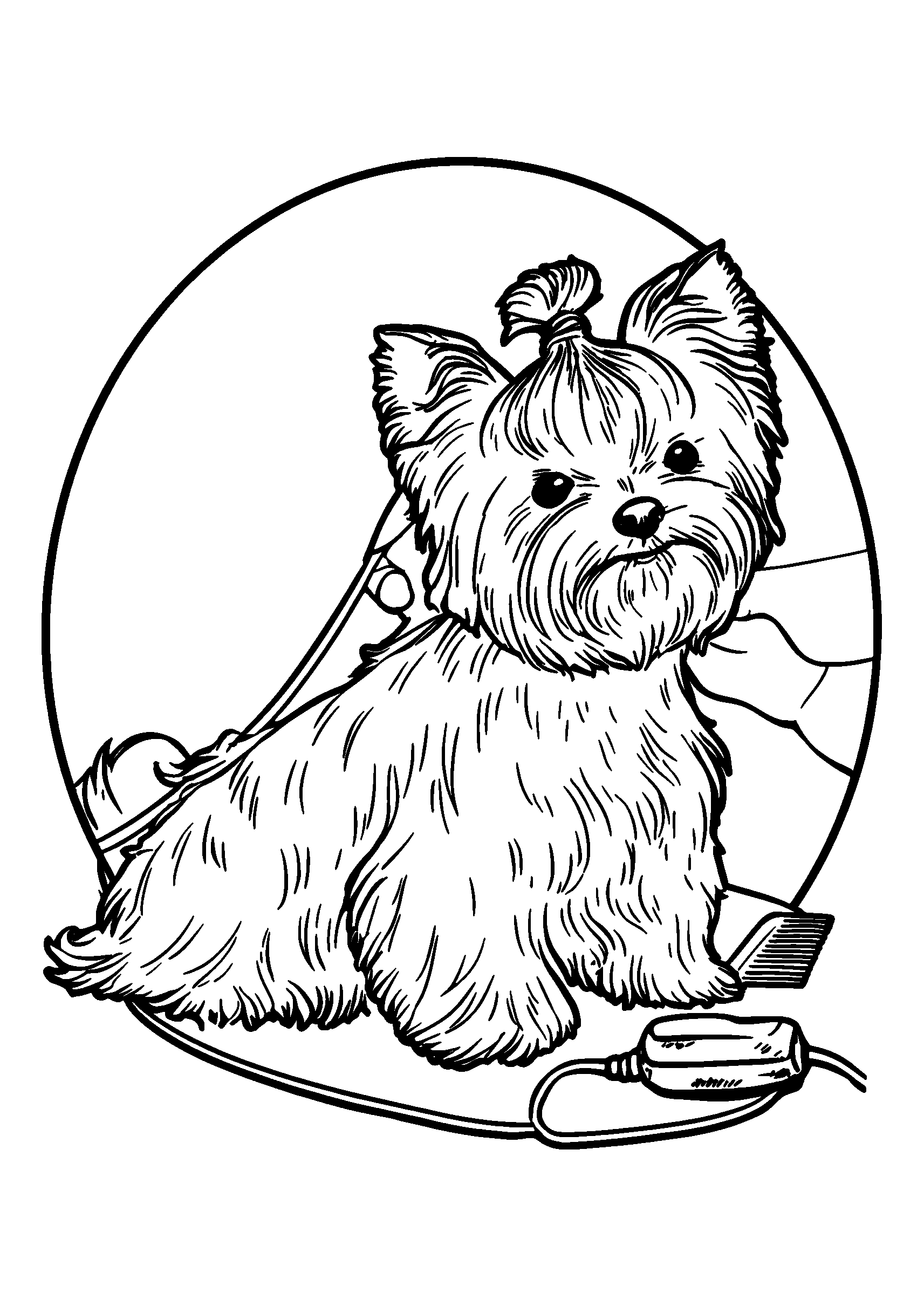 Ausmalbild Yorkshire Terrier Getting Groomed in a Salon